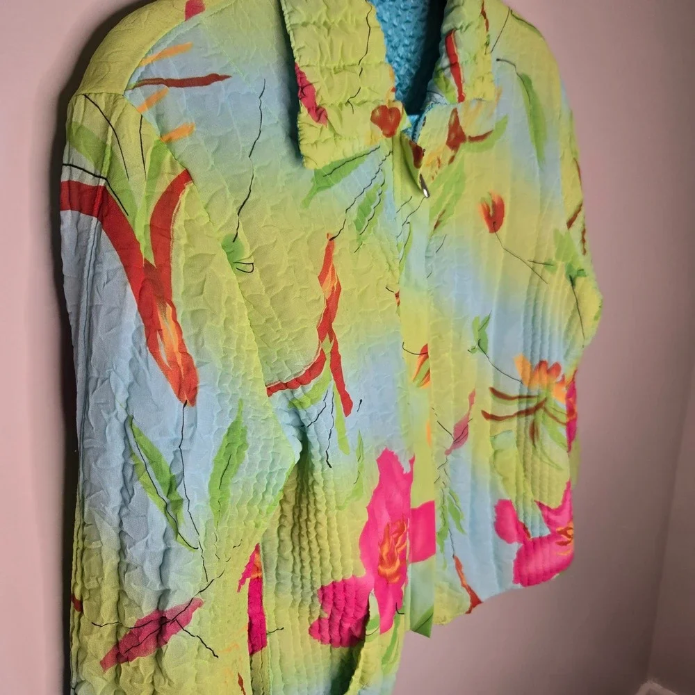 UBU Reversible Y2K Crinkle Jacket Womens Medium Green Pink Blue Zip Front - Picture 5 of 12